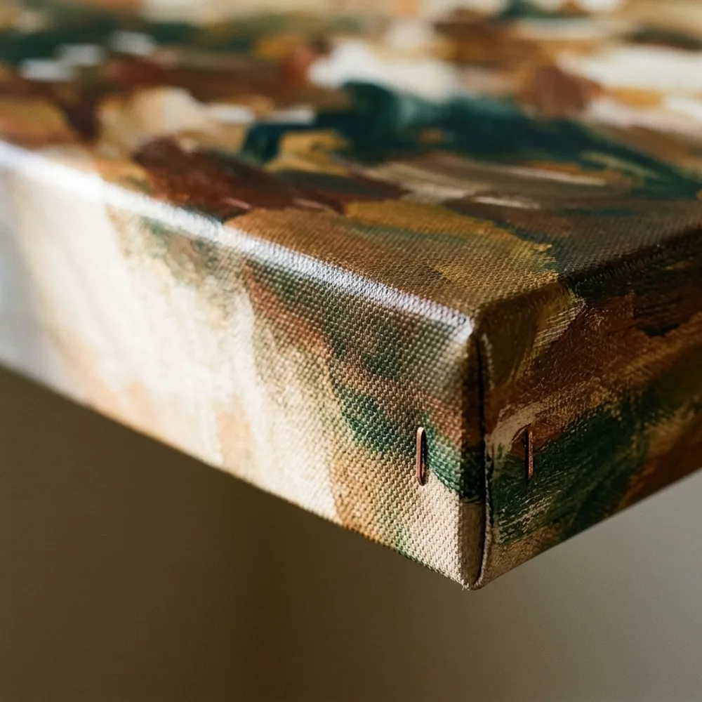 Corner of a gallery-wrapped canvas print showing texture and deep wrap